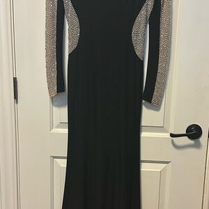 Xscape Black Dress with Gold Sleeves